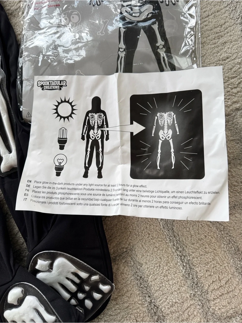 Spooktacular glows in dark Skullbones Halloween costume small